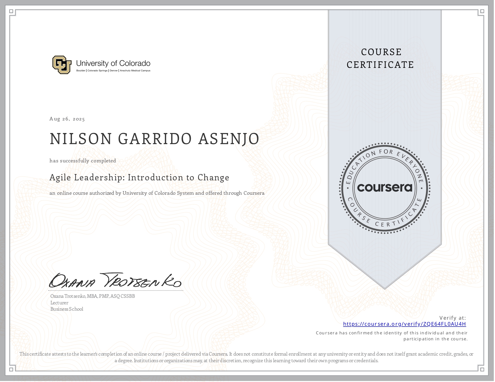 Certificado Agile Leadership: Introduction to Change