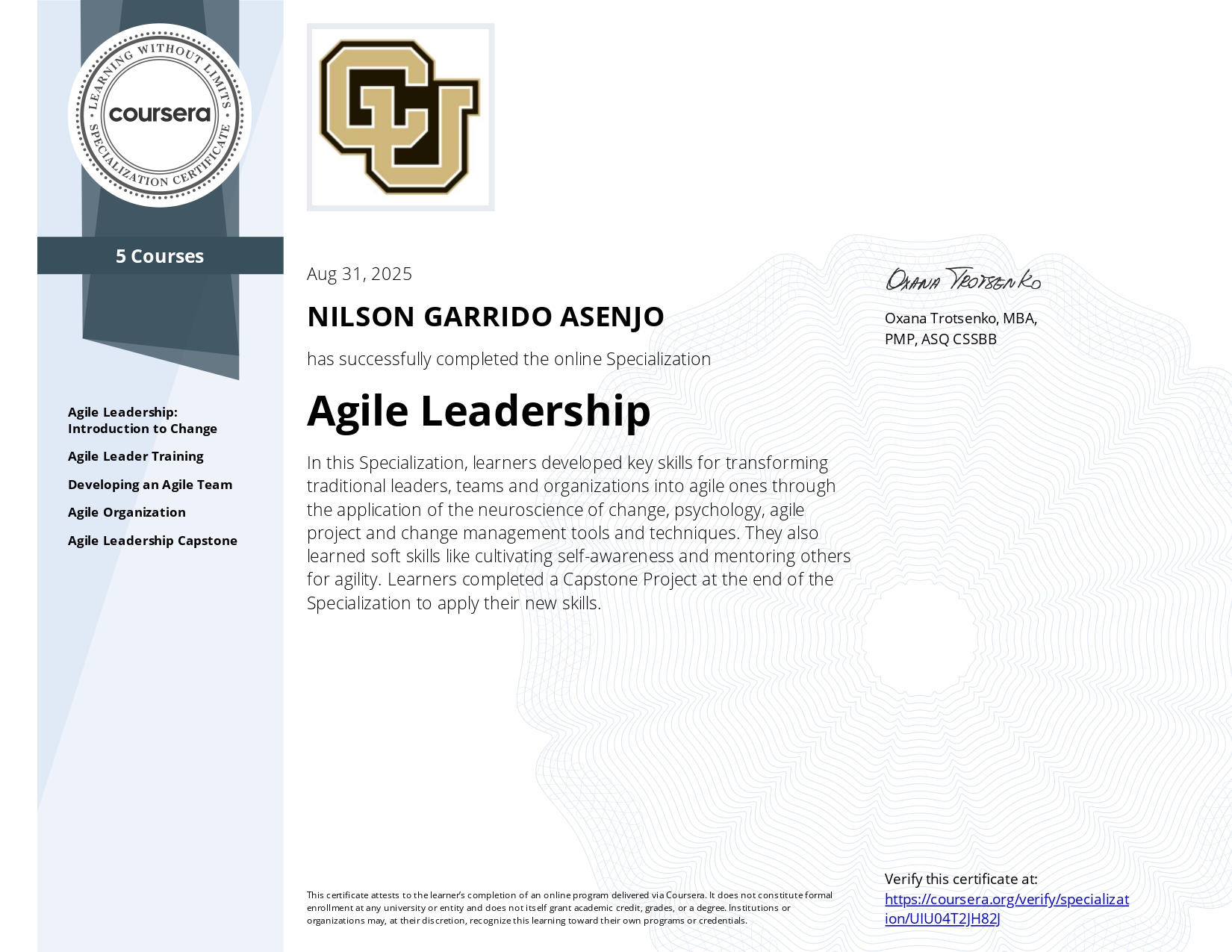 Certificado Agile Leadership