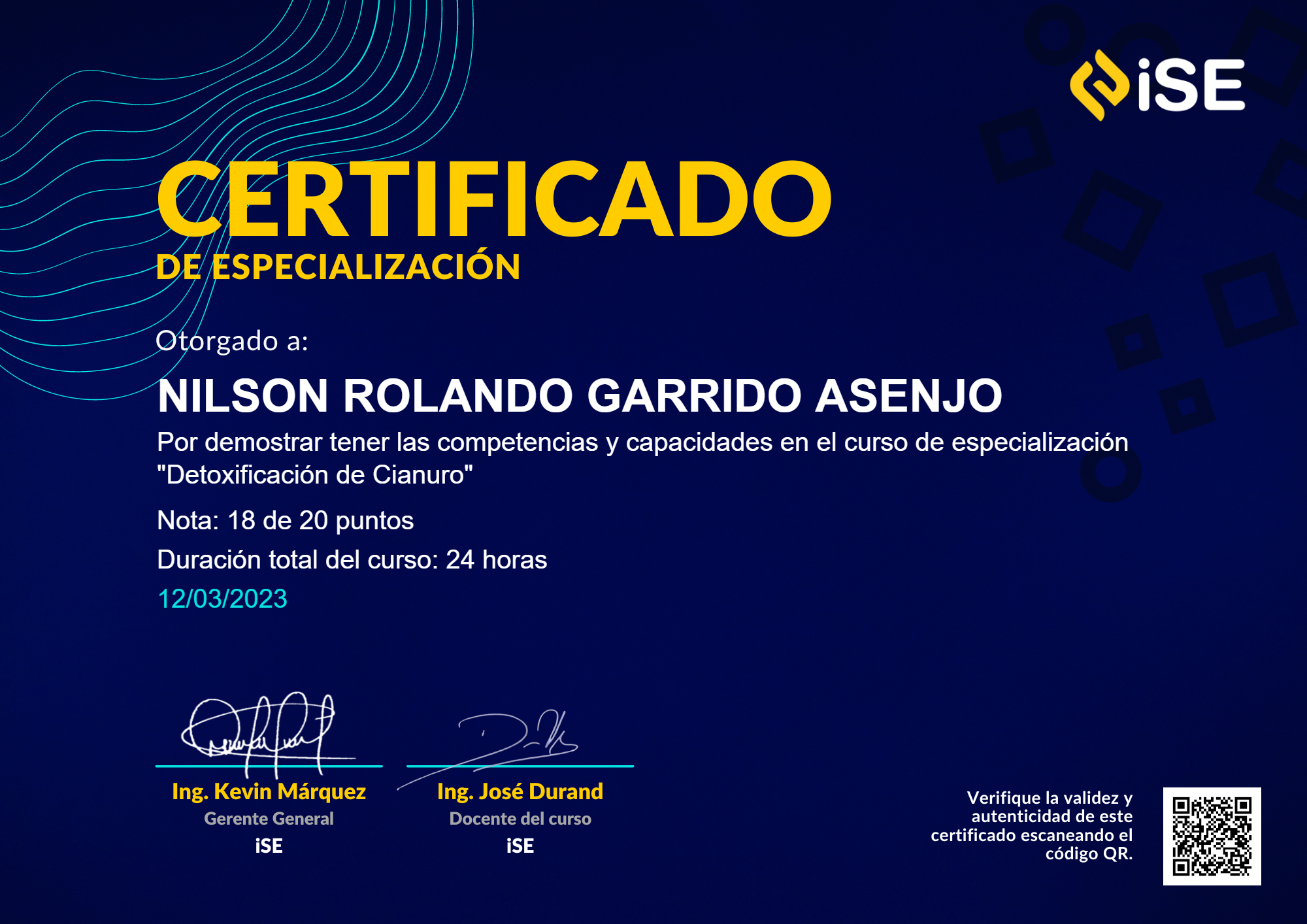 Certificado Detoxificación de Cianuro