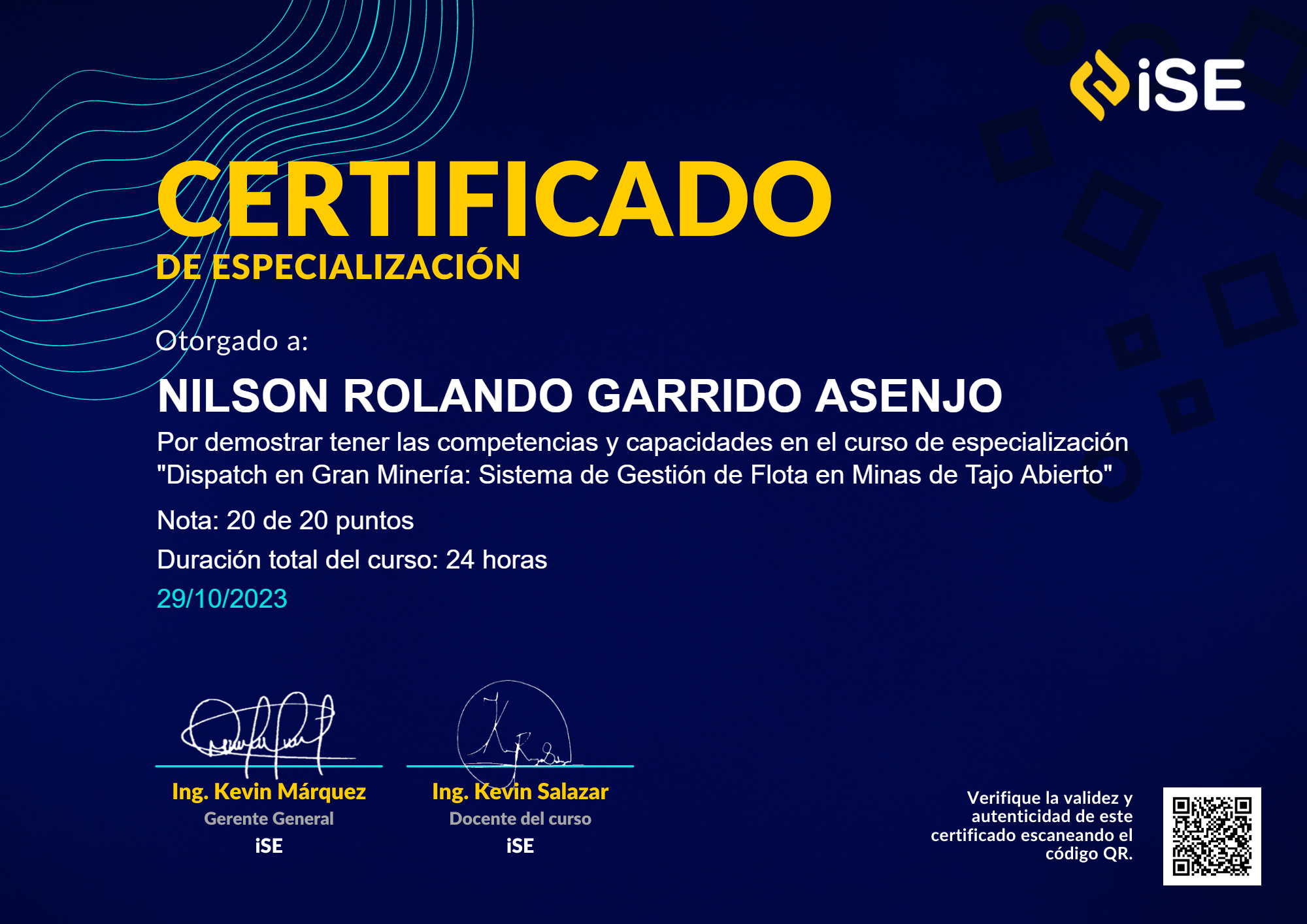 Certificado Dispatch en Gran Minería: Sistema de Gestión de Flota en Minas a Tajo Abierto