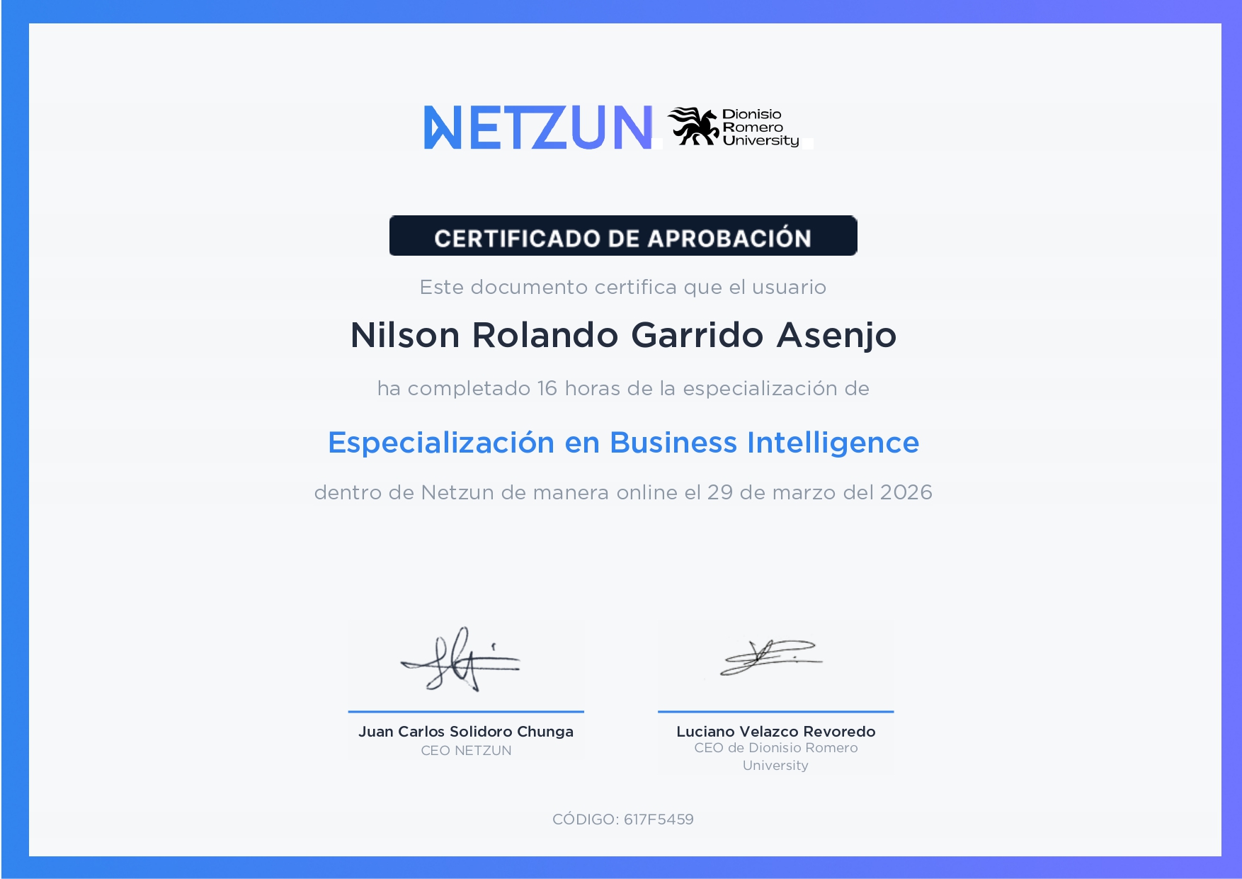 Certificado Especialización en Business Intelligence