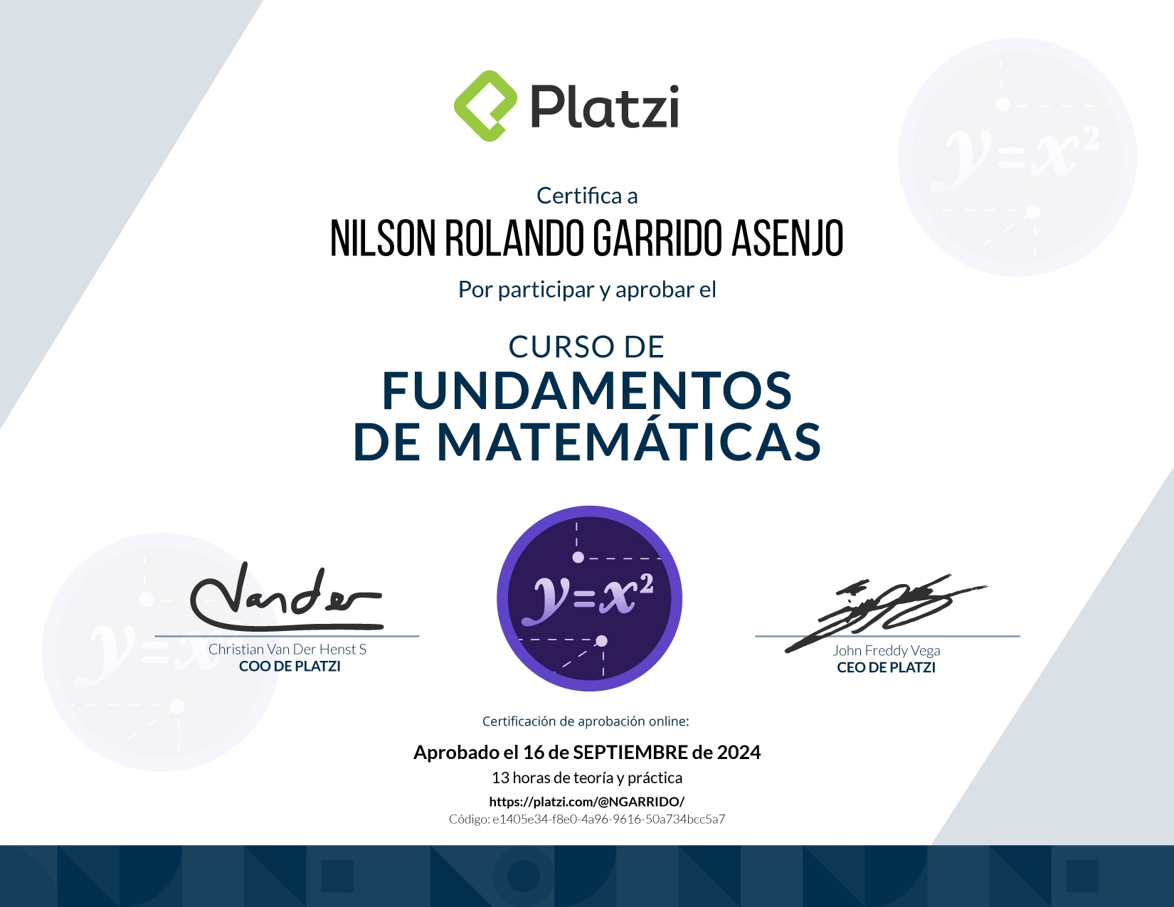 Certificado Curso de Fundamentos de Matemáticas