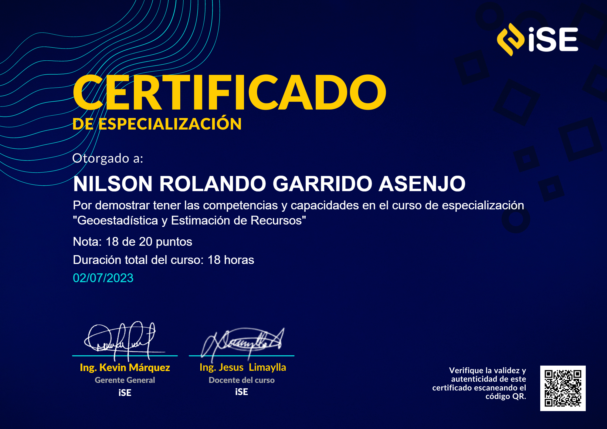 Certificado Geoestadística y Estimación de Recursos