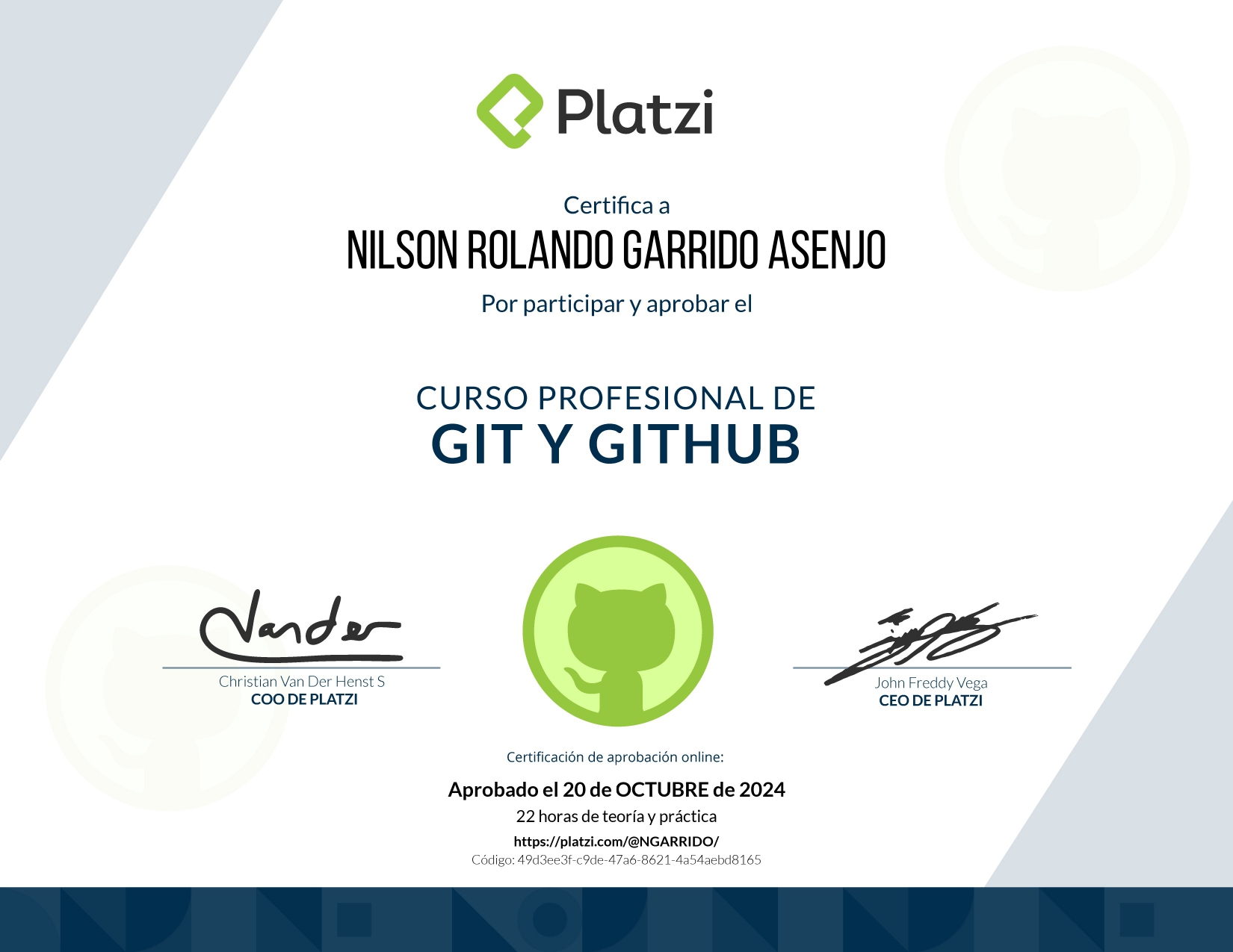 Certificado Curso Profesional de Git y GitHub
