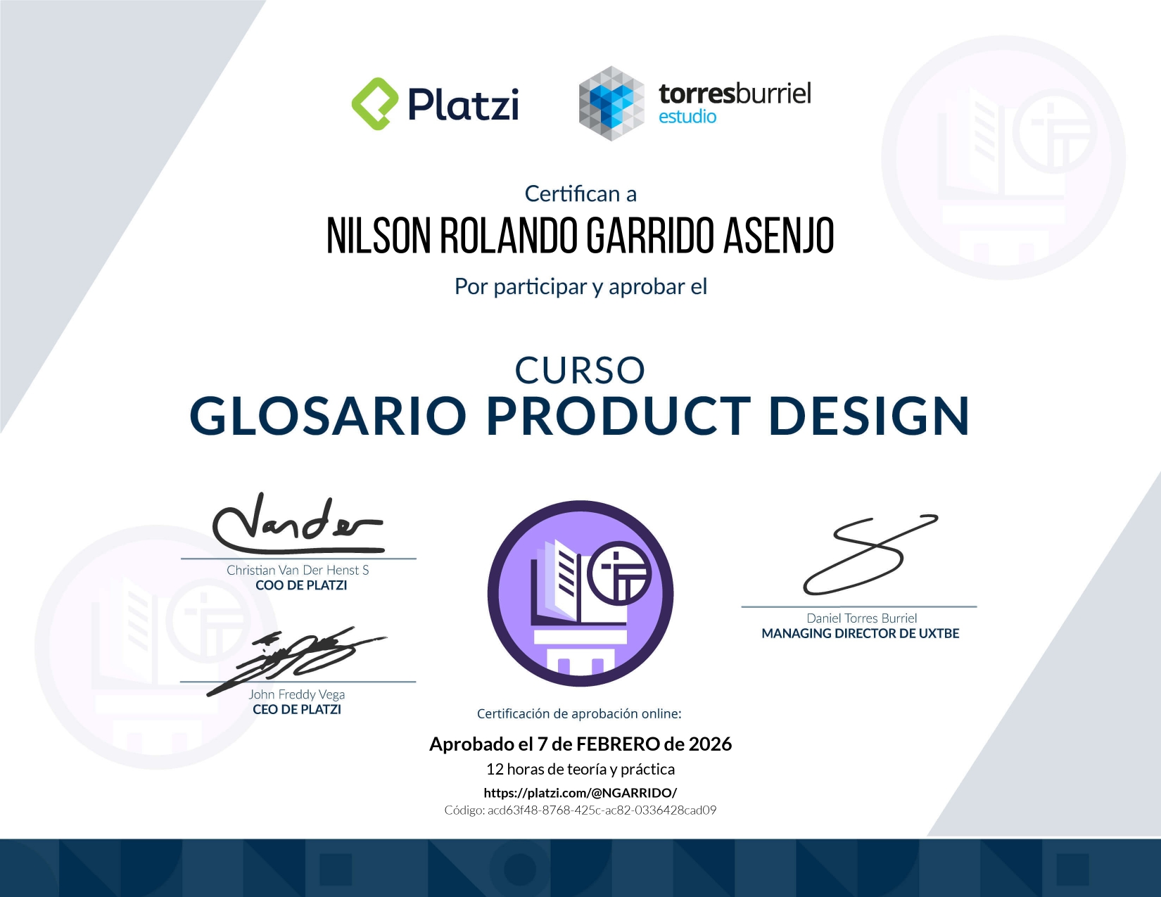 Certificado Curso Glosario Product Design
