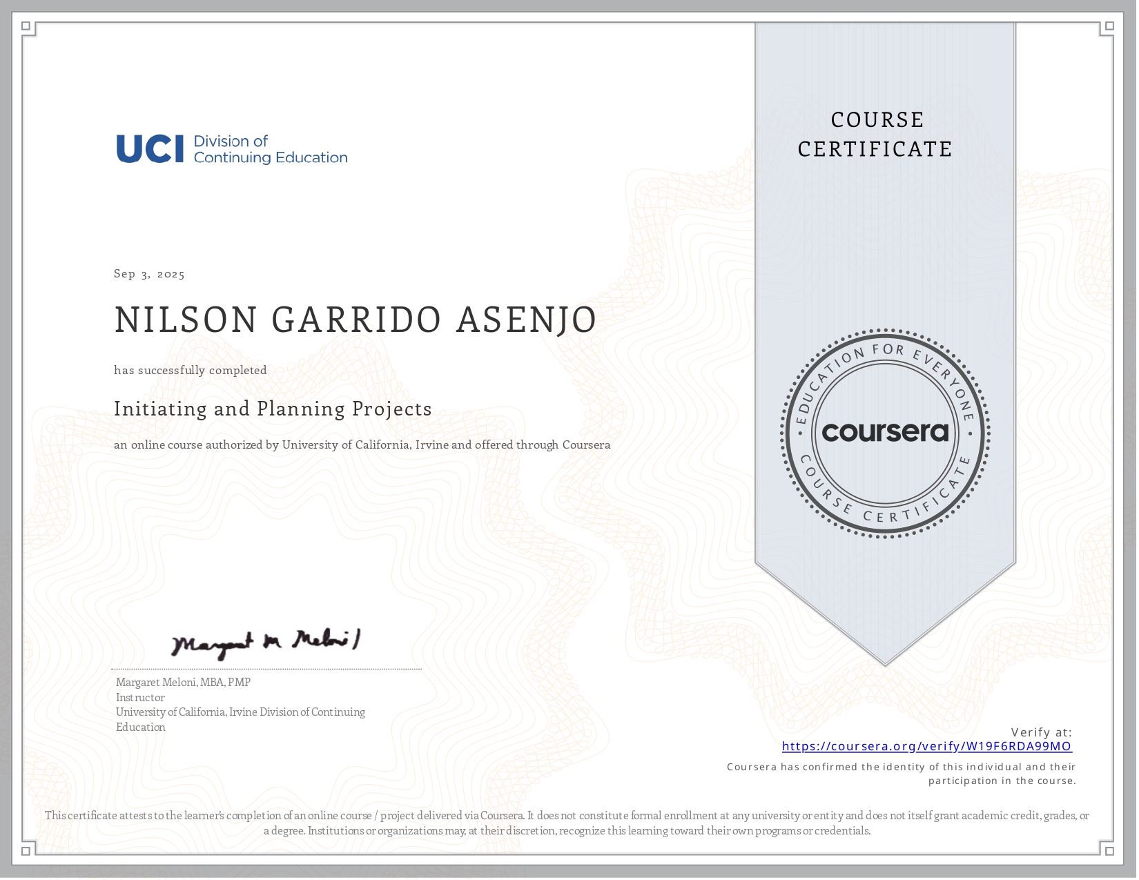 Certificado Initiating and Planning Projects