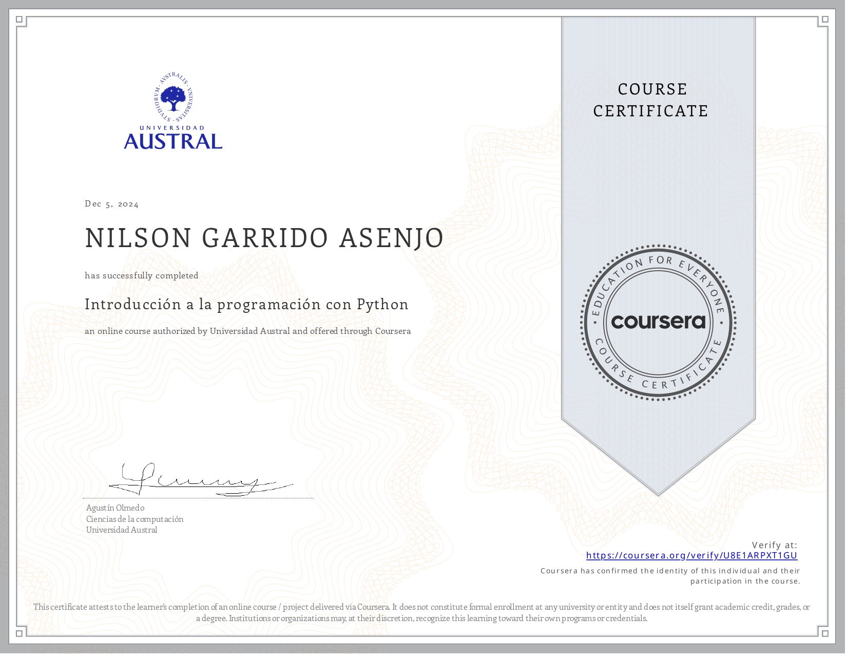 Certificado Introducción a la Programación con Python