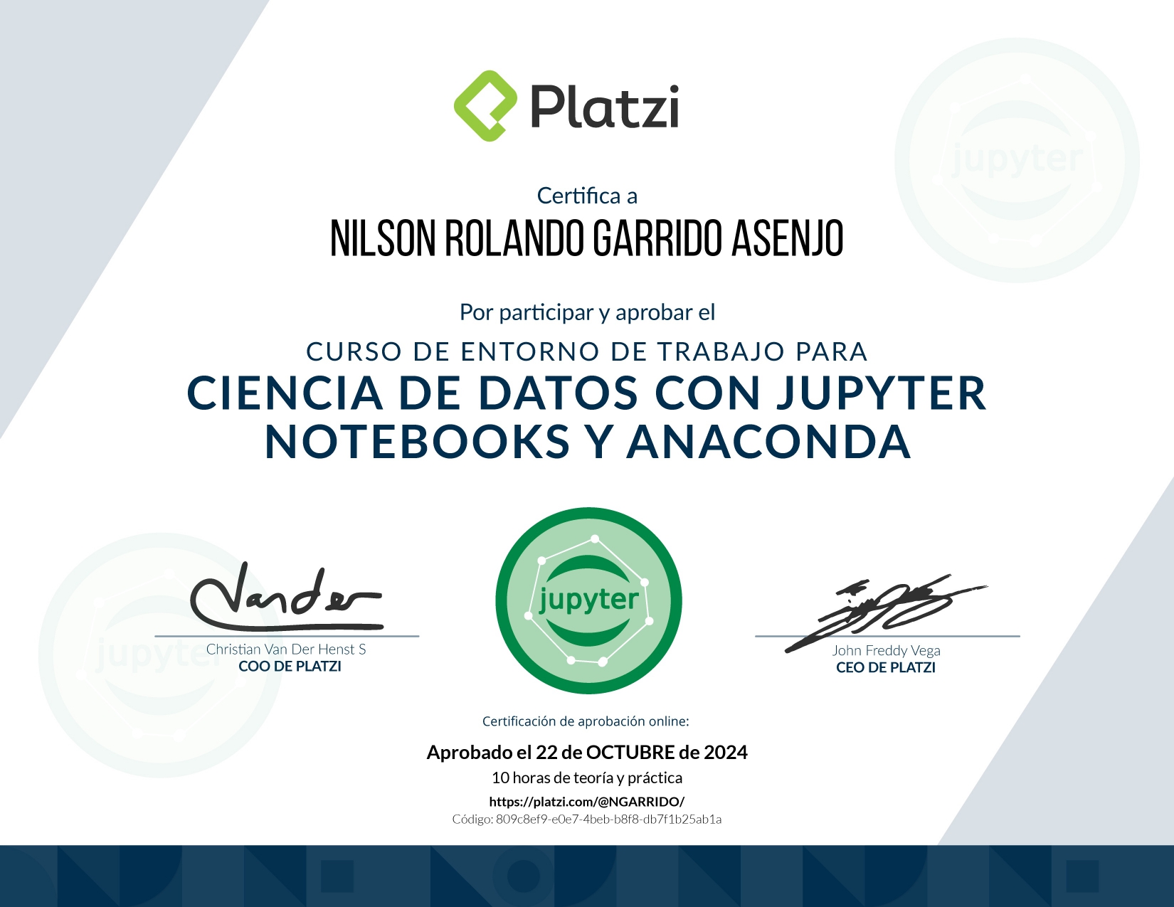 Certificado Ciencia de Datos con Jupyter Notebooks y Anaconda