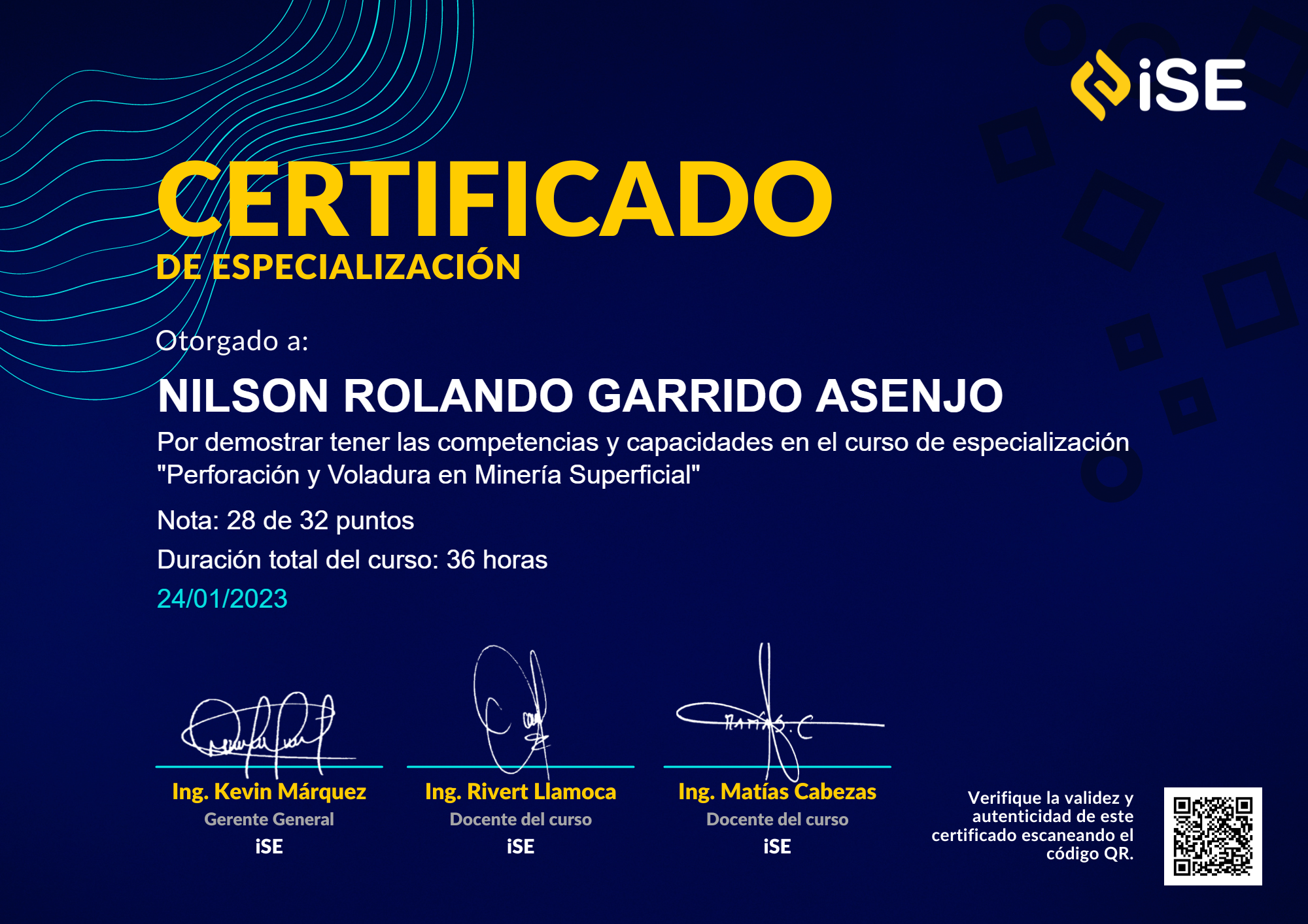 Certificado Perforación y Voladura en Minería Superficial