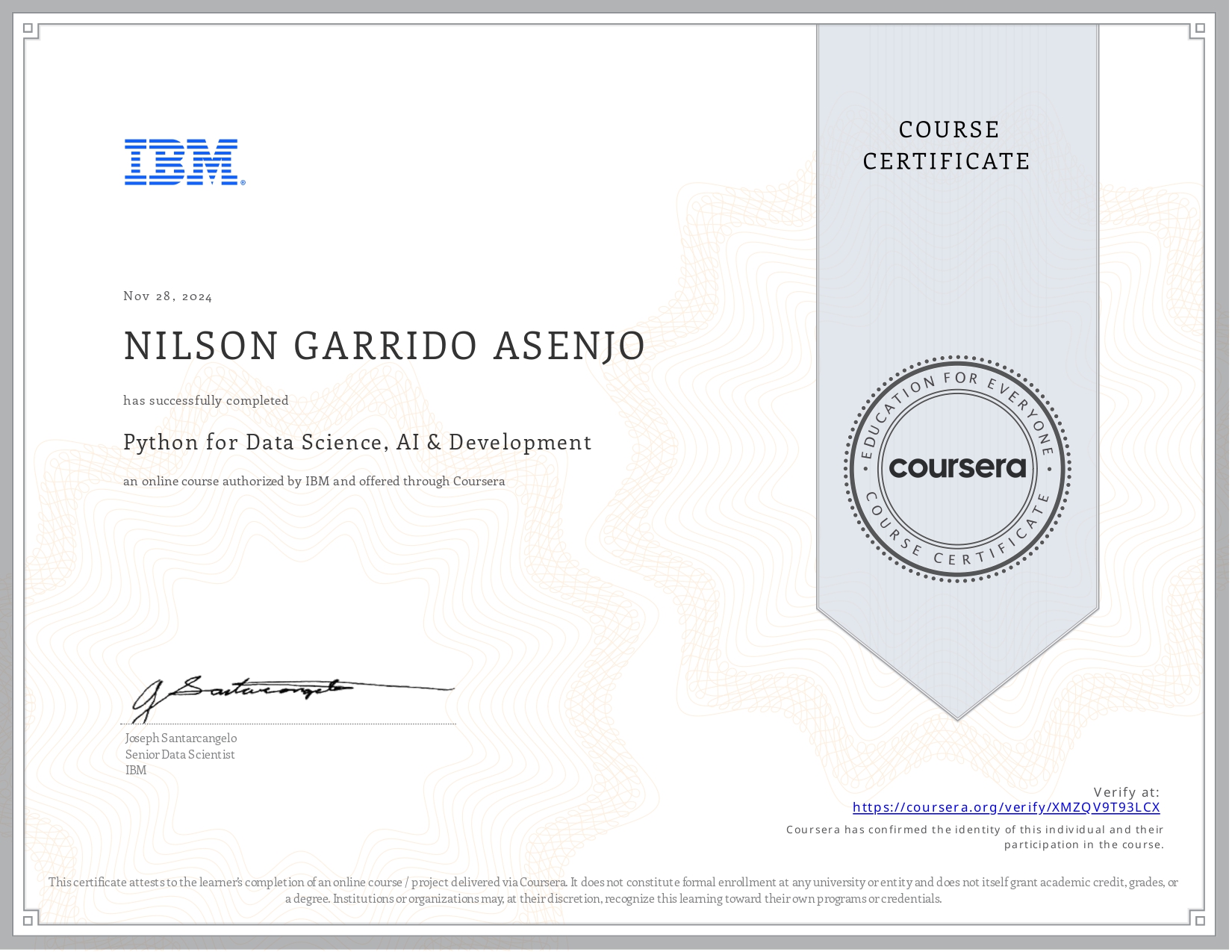 Certificado Python for Data Science, AI & Development