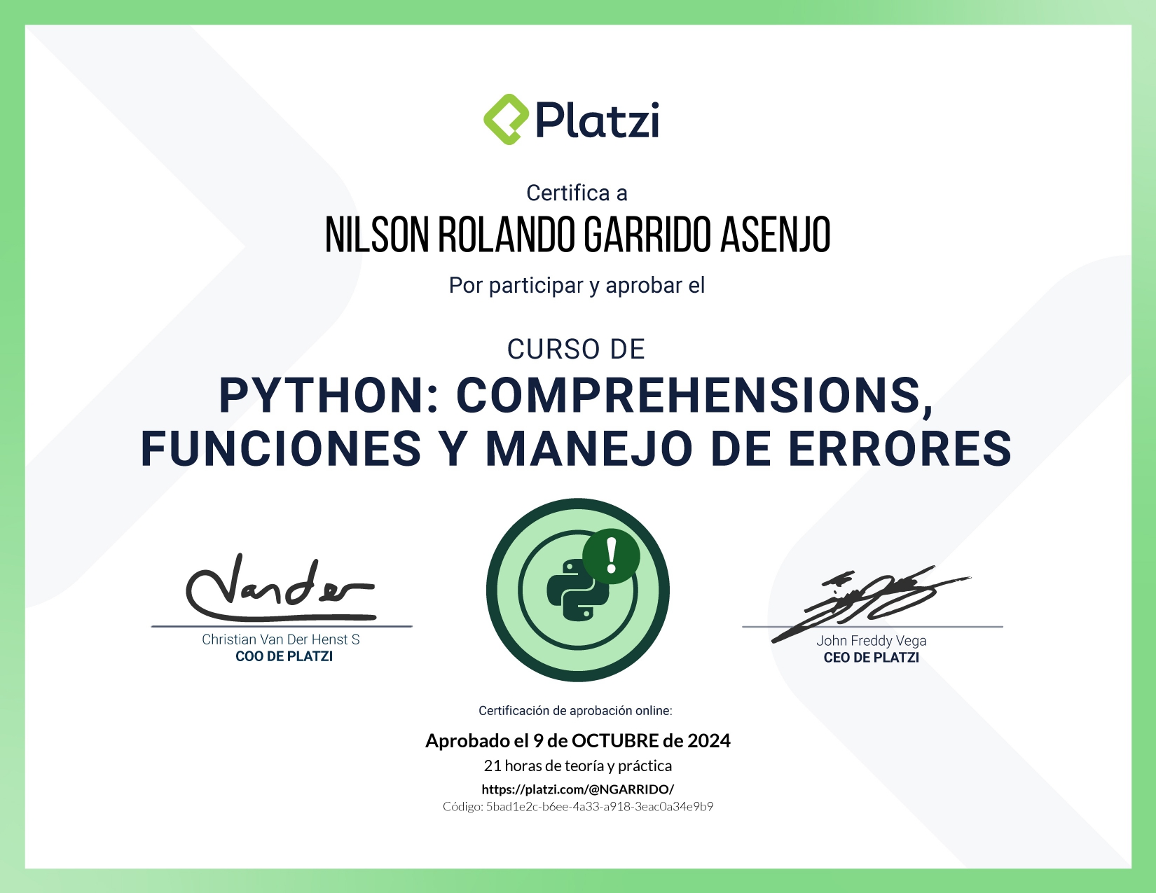 Certificado Python: Comprenhensions, Funciones y Manejo de Errores