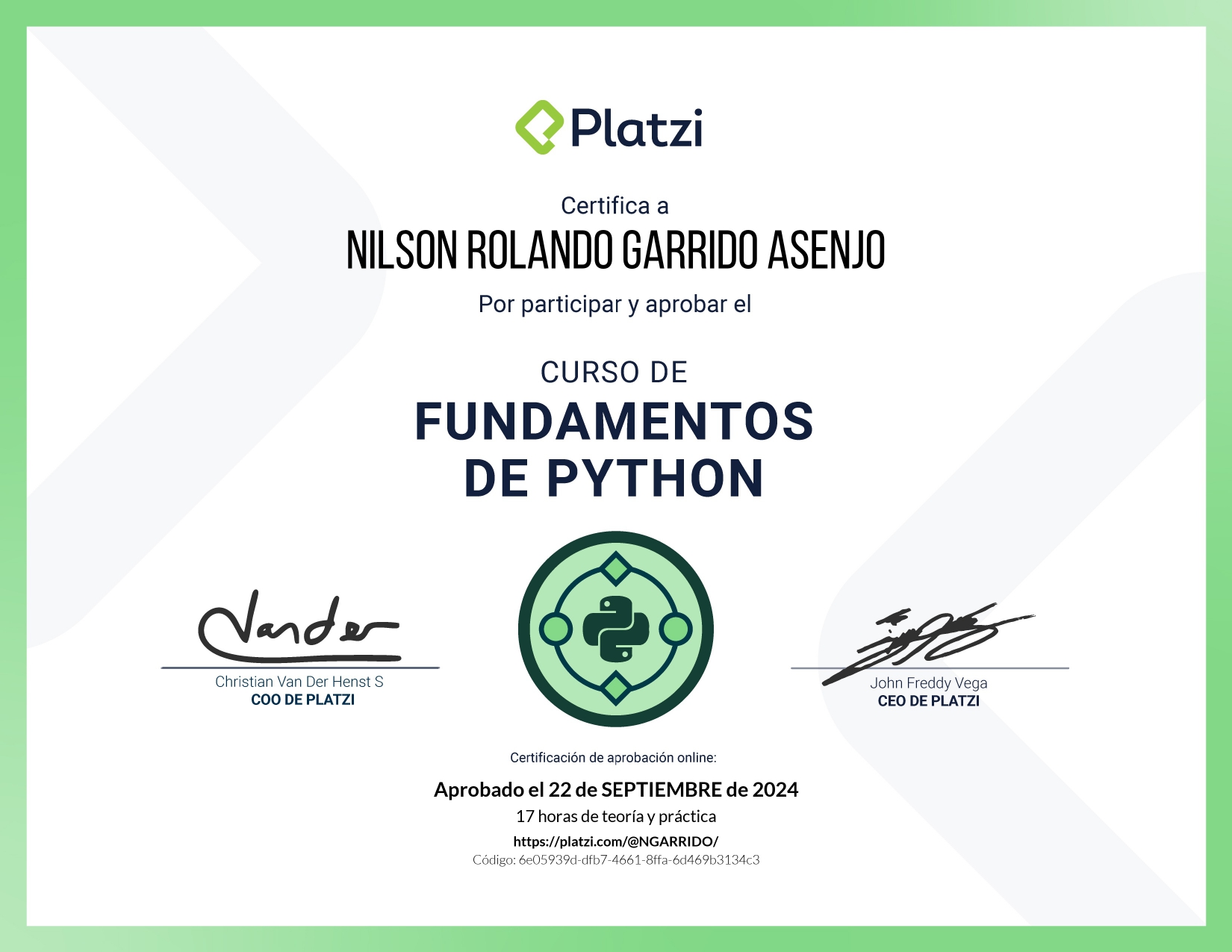 Certificado Curso de Fundamentos de Python