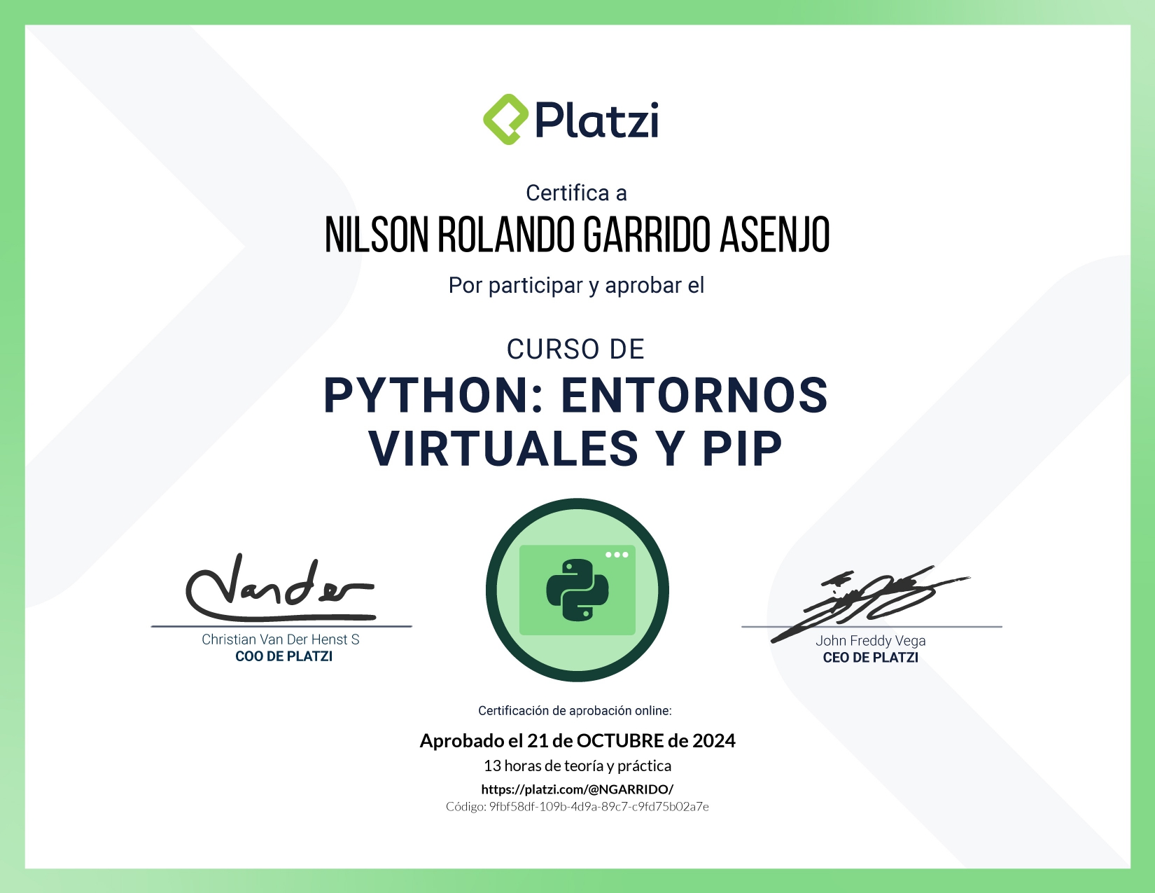 Certificado Curso de Python: PIP y Entornos Virtuales